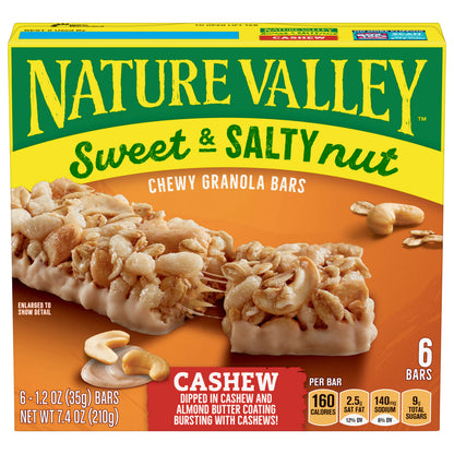 Nature Valley Sweet & Salty Nut Chewy Cashew Granola Bars 6 1.2 oz Wrapper 6 ea Box