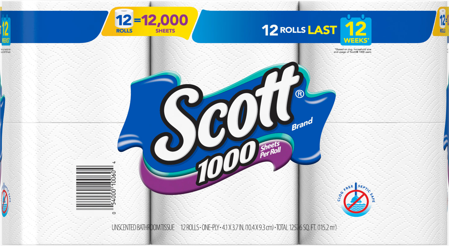 Scott One-Ply Unscented Bathroom Tissue 12 ea