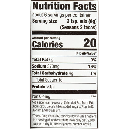 McCormick® Gluten-Free Taco Seasoning Mix 1.25 oz. Packet