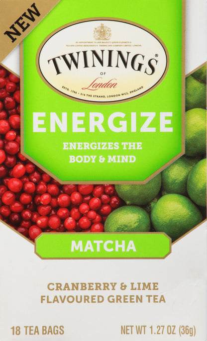 Twinings Tea Bags Energize Matcha Cranberry & Lime Green Tea 18 ea