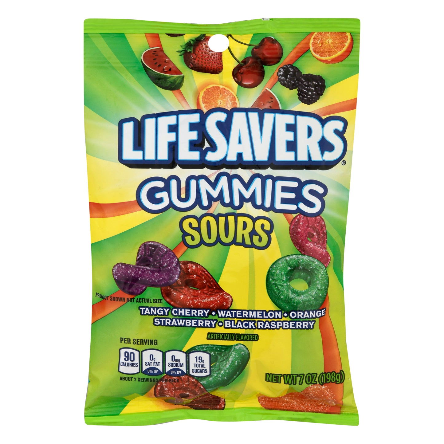 Lifesavers Sours Tangy Cherry Watermelon Orange Strawberry Black Raspberry Gummies 7 oz