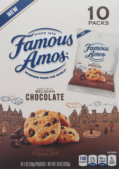 Famous Amos Bite Size Made with Belgian Chocolate Cookies 10 Pouches 1 oz Pouch 10 ea