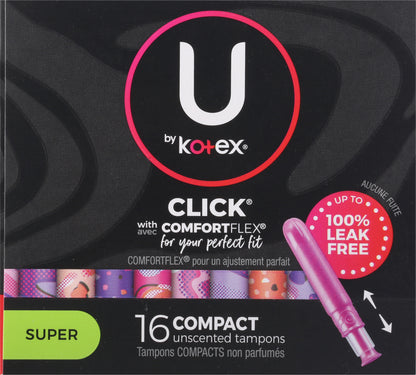U by Kotex Click Super Unscented Compact Tampons 16 ea