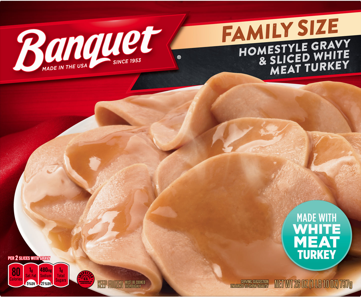 Banquet Family Size Homestyle Gravy & Sliced White Meat Turkey 26 oz