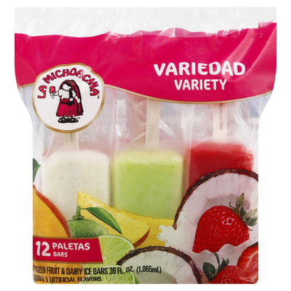 La Michoacana Frozen Fruit & Dairy Variety Ice Bars 12 ea