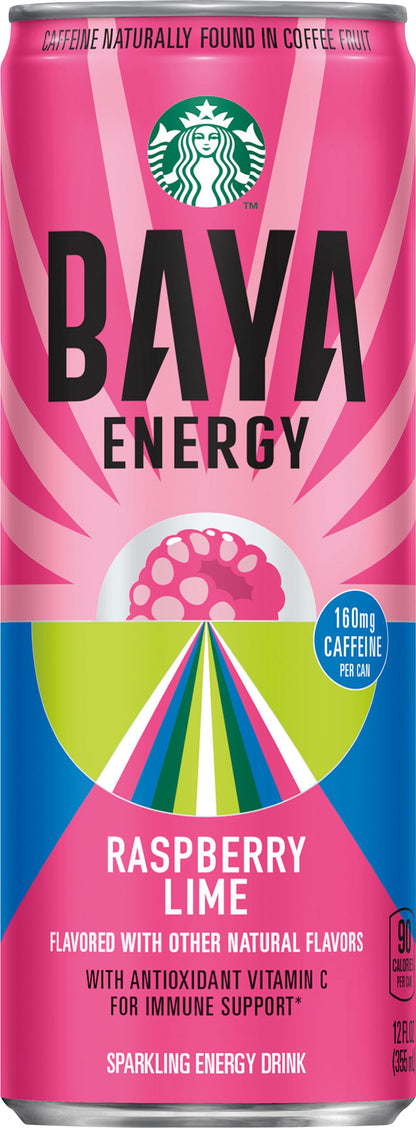 Starbucks Baya Energy Sparkling Energy Drink Raspberry Lime 12 Fl Oz Can