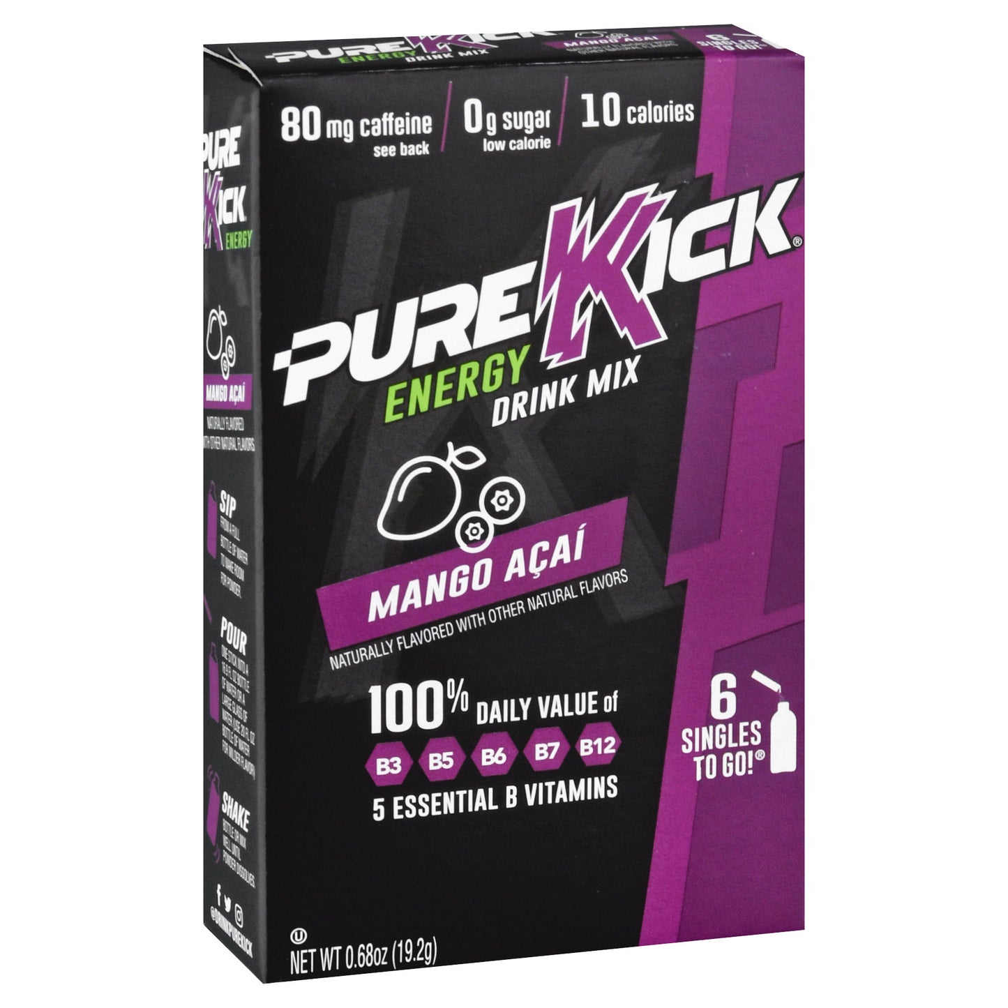 Pure Kick 6 Pack Energy Mango Acai Drink Mix 6 ea