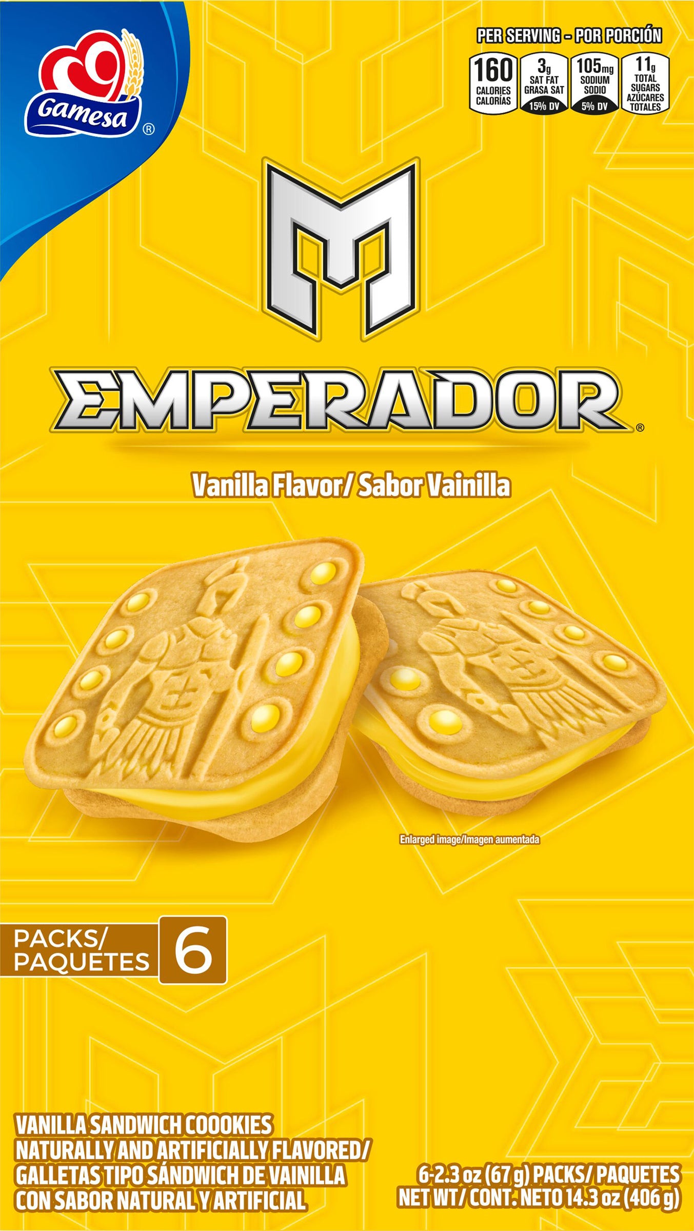 Gamesa Emperador Sandwich Cookies Vanilla Naturally And Artificially Flavored 2.3 Oz 6 Count