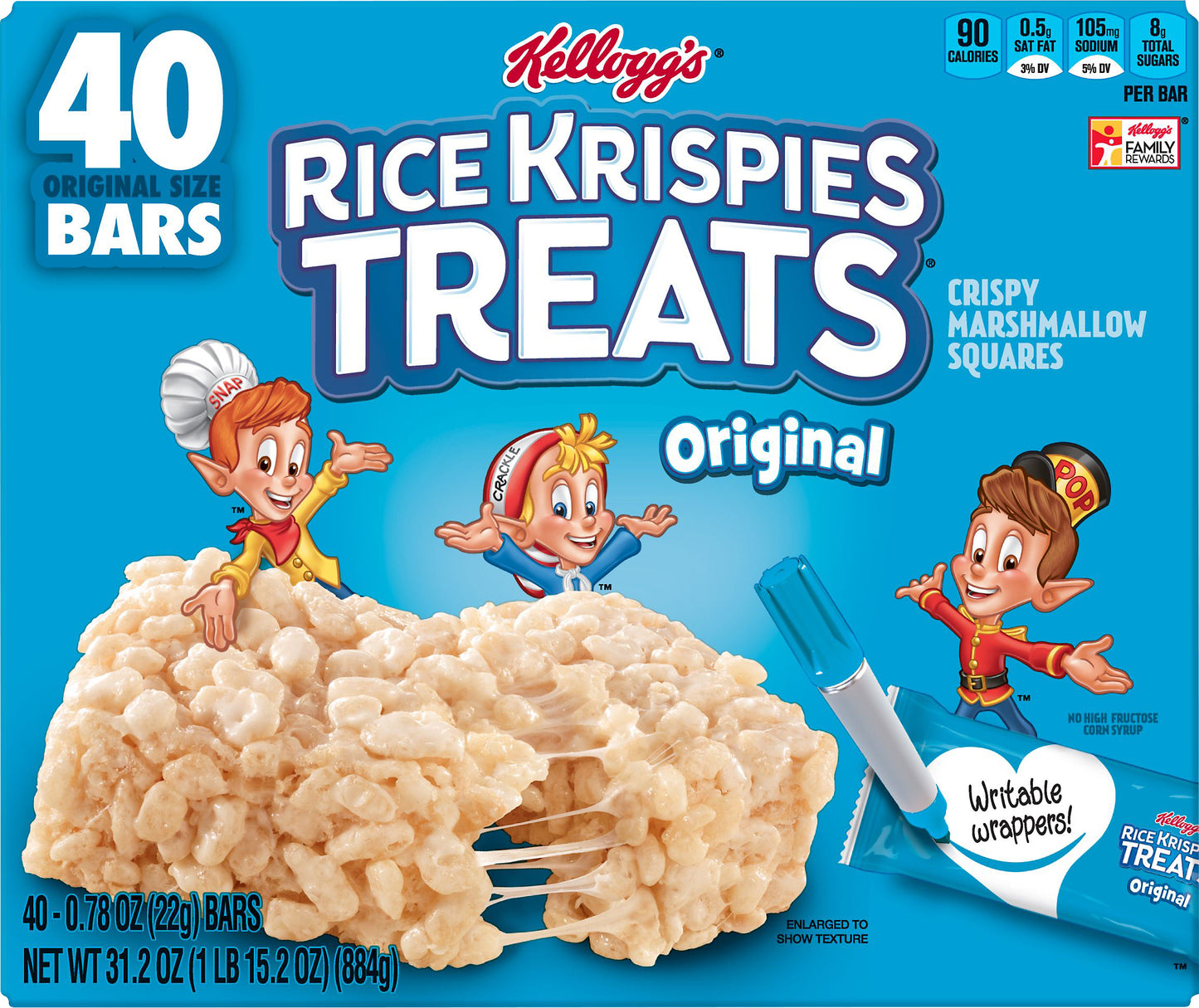 Rice Krispies Treats 40 Pack Original Size Original Crispy Marshmallow Squares 40 ea