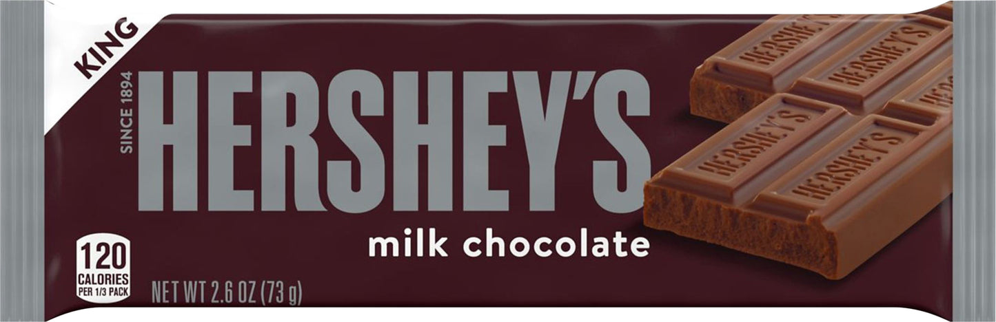 HERSHEY'S Milk Chocolate King Size Candy, Individually Wrapped, 2.6 oz, Bar