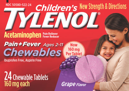 Tylenol Children's Chewable Tablets 160 mg Grape Flavor Pain + Fever 24 ea