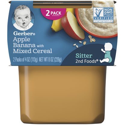 Gerber 2nd Foods Apple Banana with Mixed Cereal Baby Food, 4 oz. Tubs, 2 Count
