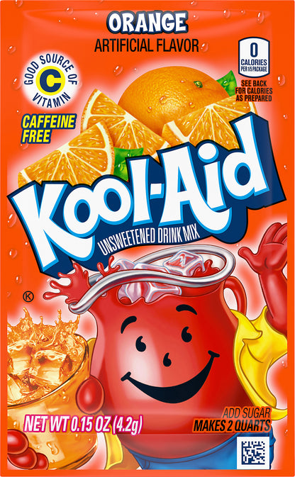 Kool-Aid Unsweetened Orange Powdered Drink Mix, Caffeine Free, 0.15 oz Packet