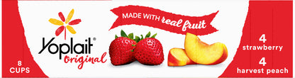 Yoplait Original Strawberry and Harvest Peach Low-Fat Yogurt, Variety Pack, 8 Ct