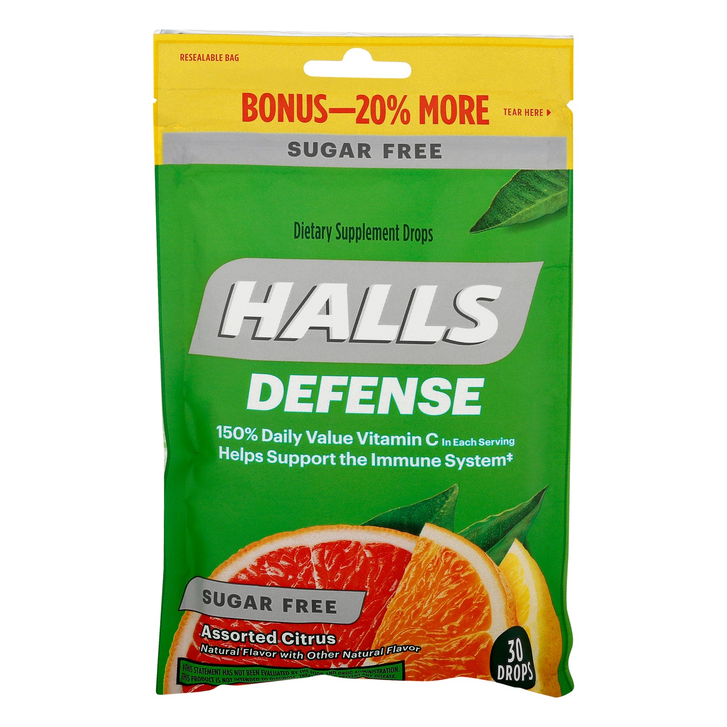 Halls Defense Sugar Free Assorted Citrus Drops 30 ea