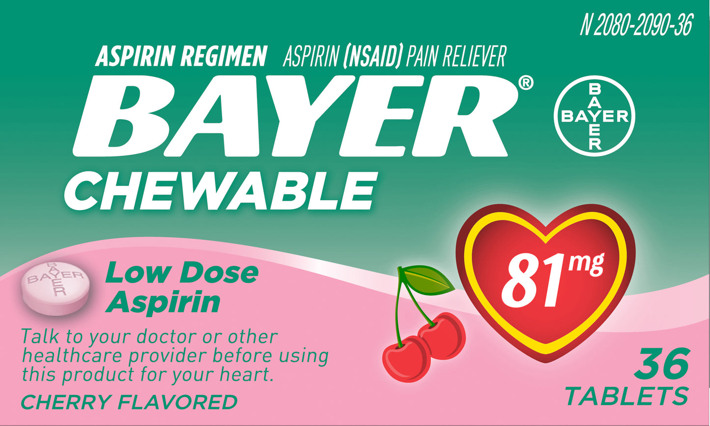 Bayer Chewable Cherry Flavored 81 mg Low Dose Aspirin Tablets 6 ea Box