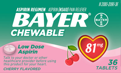 Bayer Chewable Cherry Flavored 81 mg Low Dose Aspirin Tablets 6 ea Box
