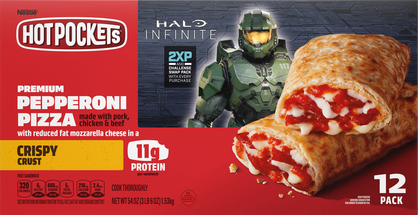 Hot Pockets Pepperoni Pizza Crispy Crust Halo Promo 12 pack 54 oz