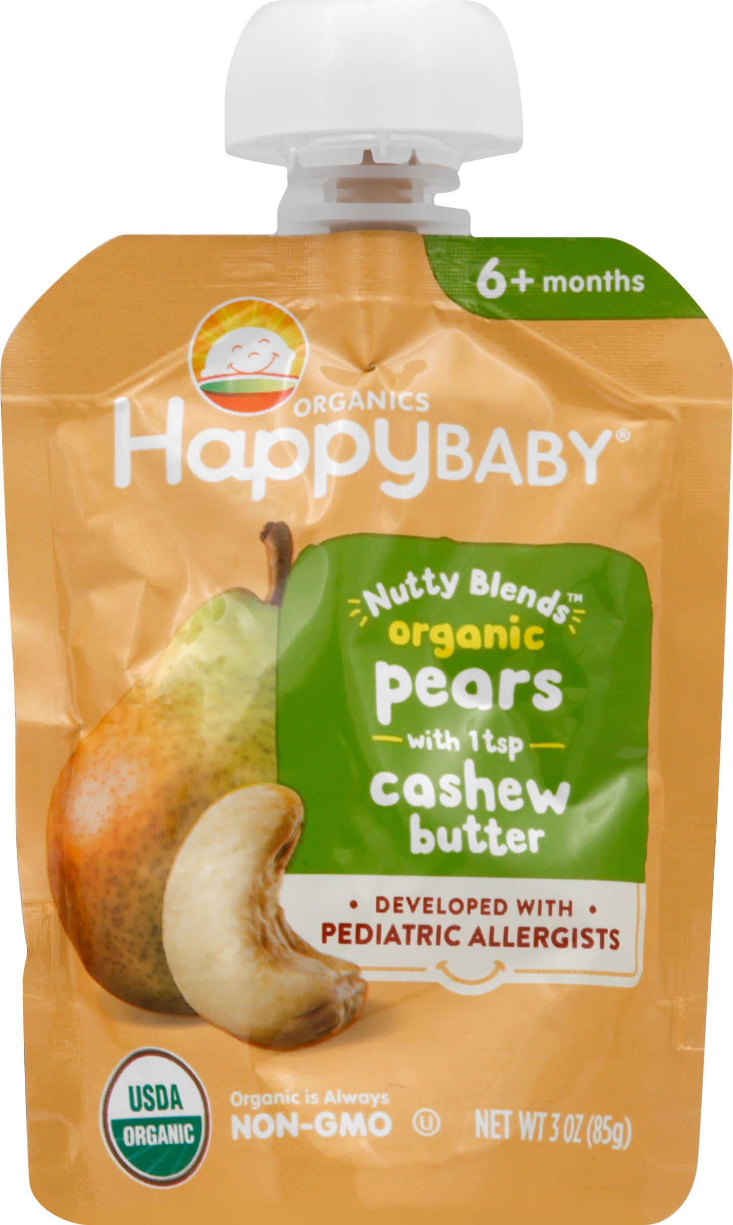 HappyBaby Organics 6+ Months Pears with Cashew Butter 3 oz