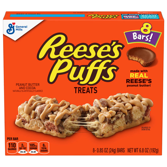 Reese's Puffs Breakfast Cereal Peanut Butter & Cocoa Treat Bars, 8 Bars