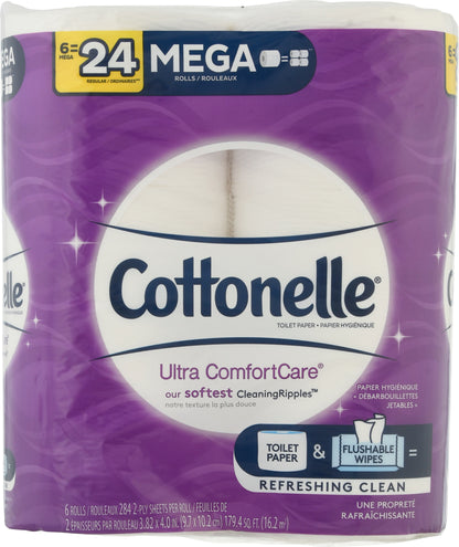 Cottonelle Cleaning Ripples 2-Ply Mega Roll Ultra Comfort Care Toilet Paper 6 ea