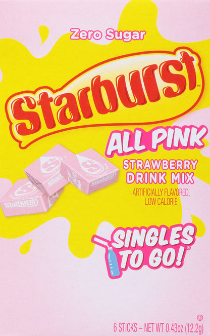 Starburst Singles To Go Zero Sugar All Pink Strawberry Drink Mix 6 Sticks
