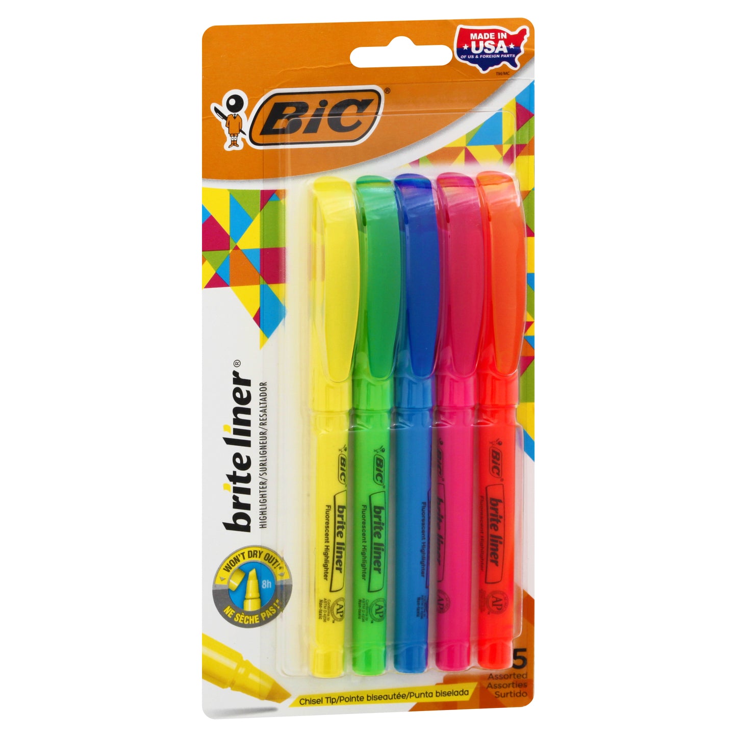 BiC Brite Liner Chisel Tip Assorted Highlighter 5 ea