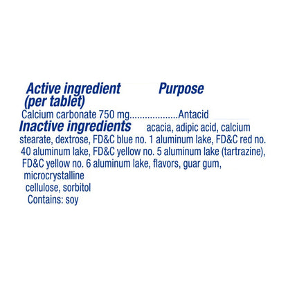 TUMS Smoothies Chewable Extra Strength Antacid Tablets for Heartburn Relief, Assorted Fruit - 60 Cou