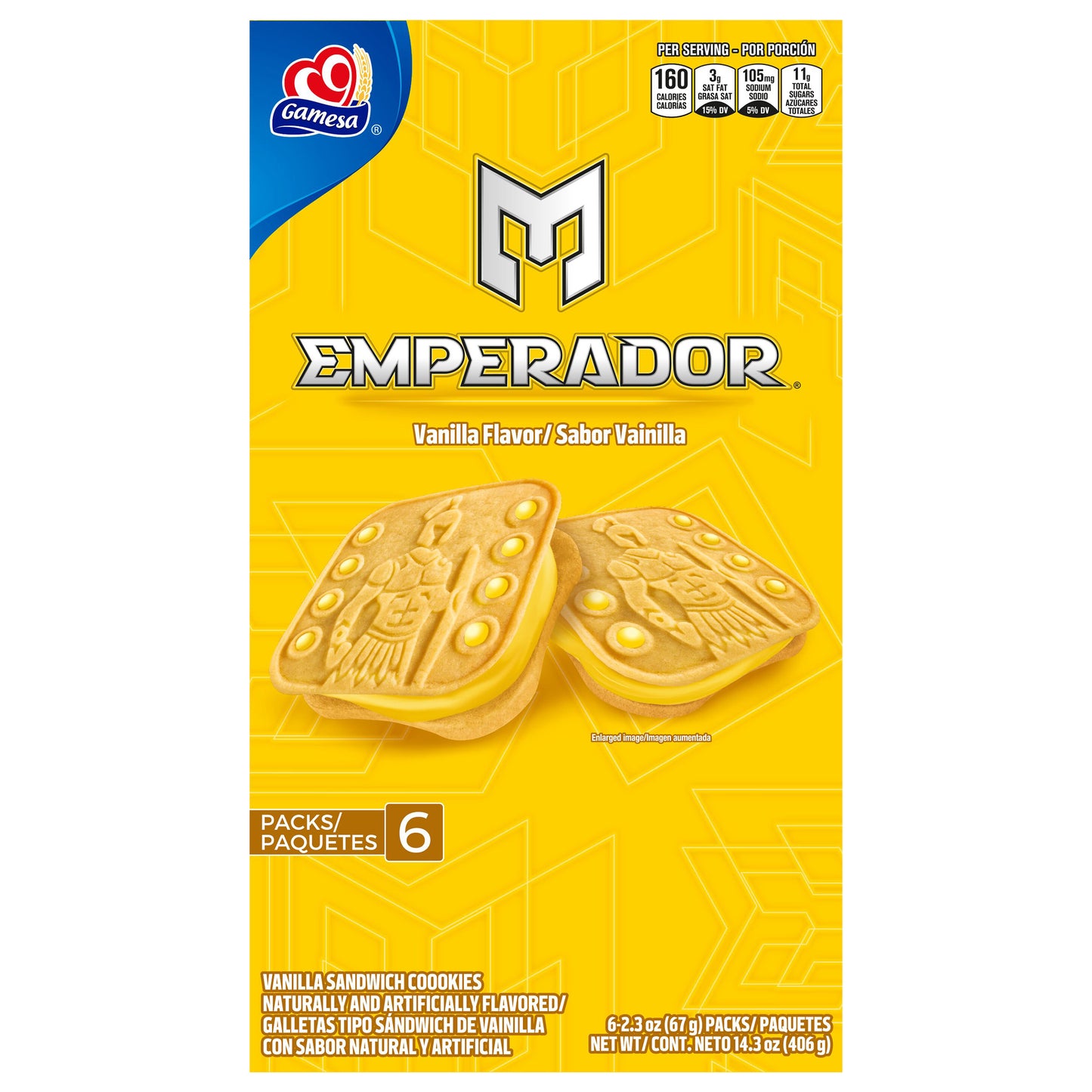Gamesa Emperador Sandwich Cookies Vanilla Naturally And Artificially Flavored 2.3 Oz 6 Count