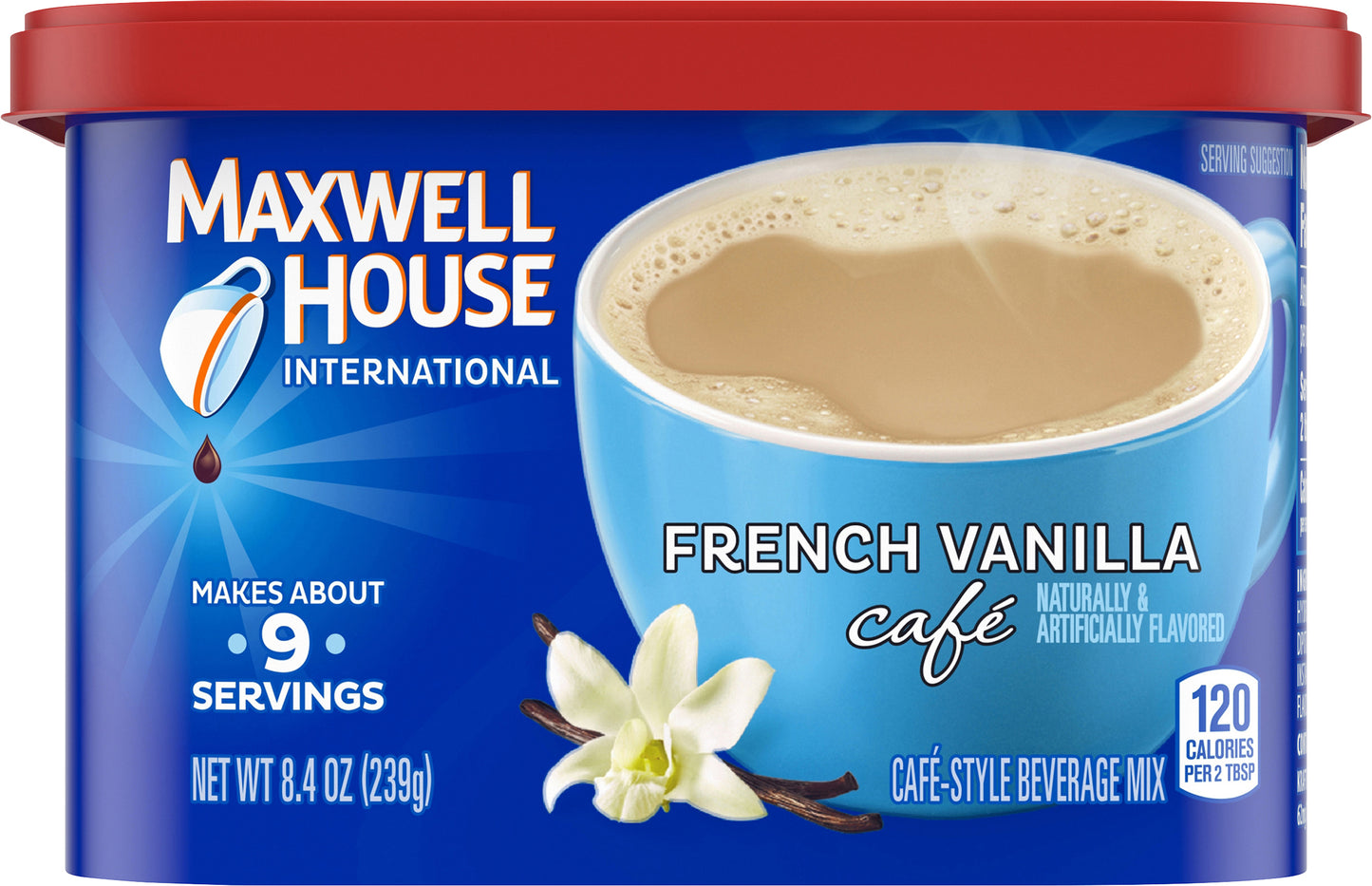 Maxwell House International French Vanilla Cafe Beverage Mix, Caffeinated, 8.4 oz Can
