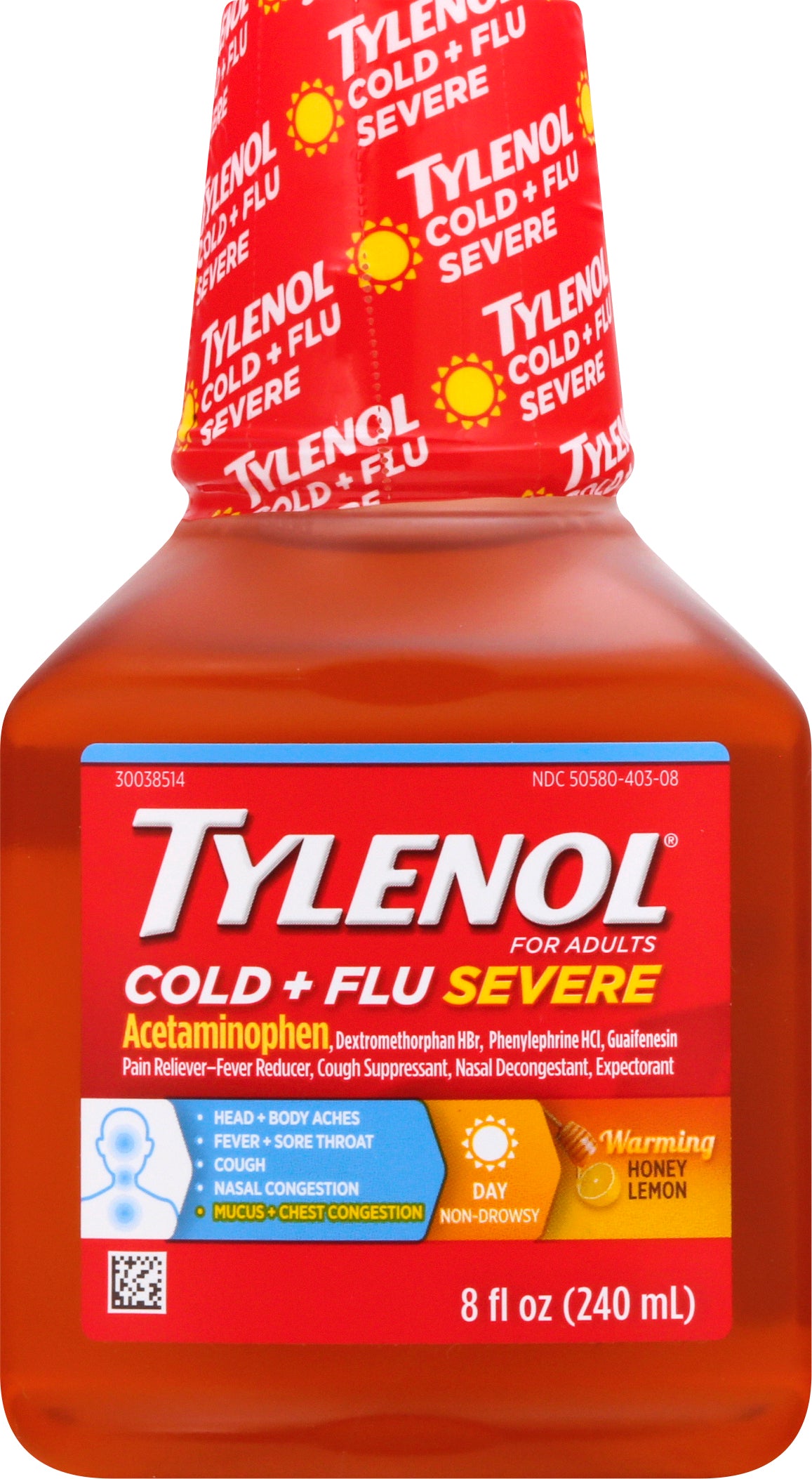 Tylenol For Adults Severe Warming Honey Lemon Cold + Flu 8 oz