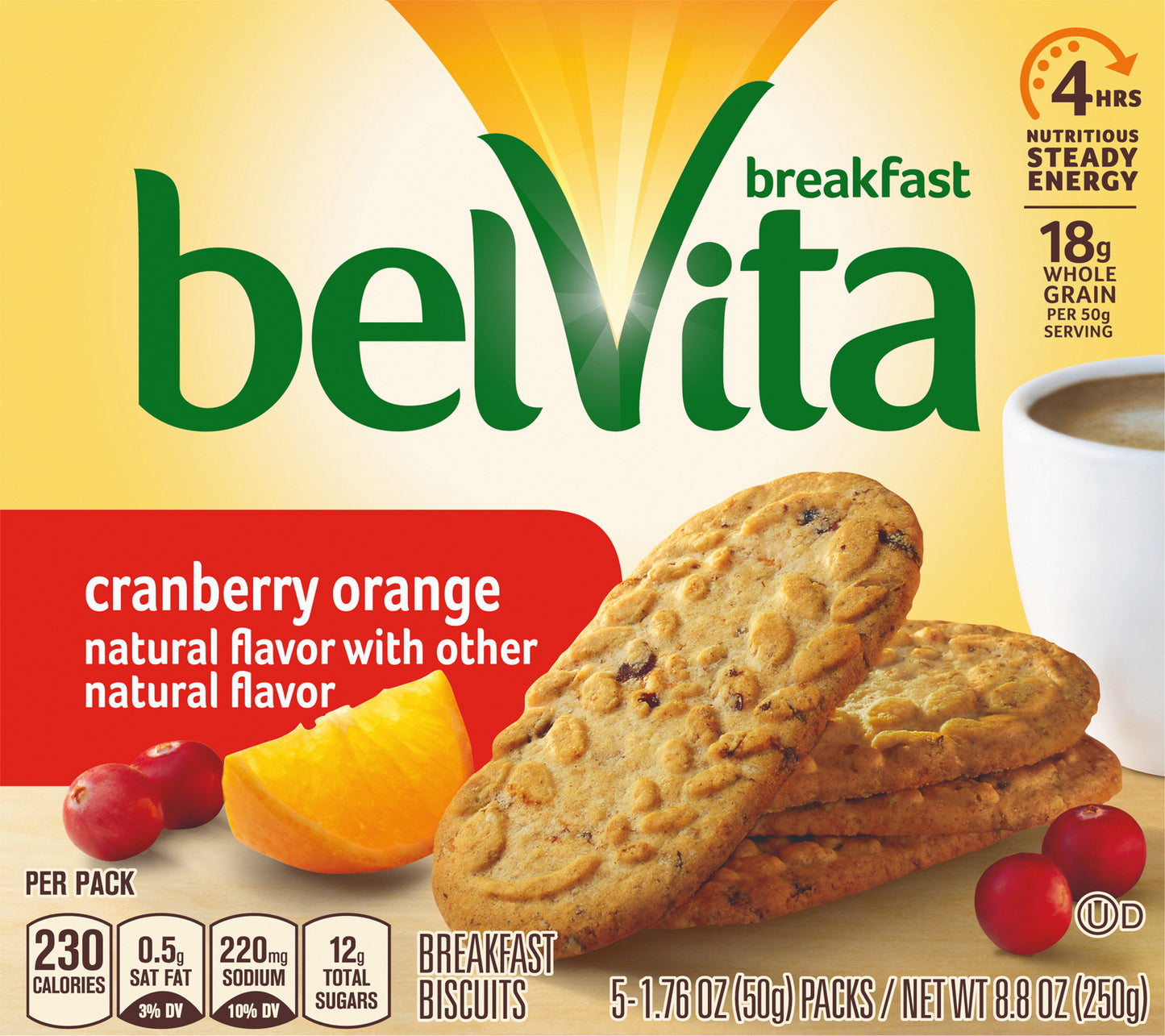 BELVITA CARTON - BELVITA - CRUNCHY CRAN ORANGE - 8.8Z - 044000040598 BE Update 8.8 Oz English