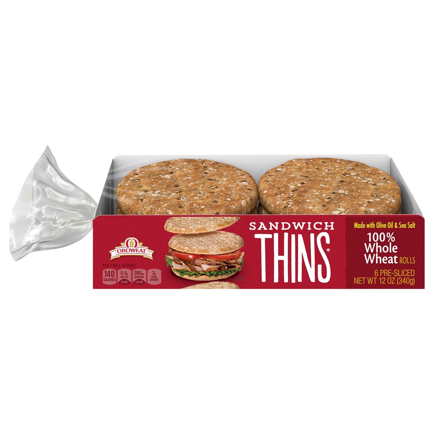 Oroweat 100 Percent Whole Wheat Sandwich Thins 6 Ct 12 Oz