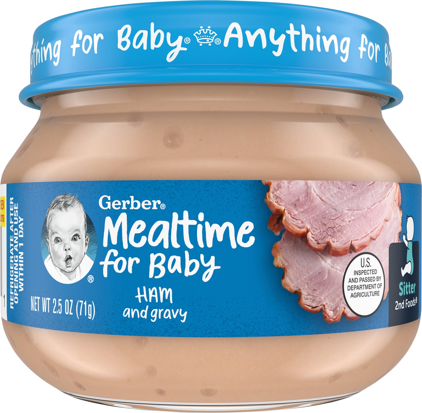 GERBER PRODUCTS COMPANY Gerber Mealtime for Baby Ham and Gravy Label R025A NET WT 2.5 OZ (71g)
