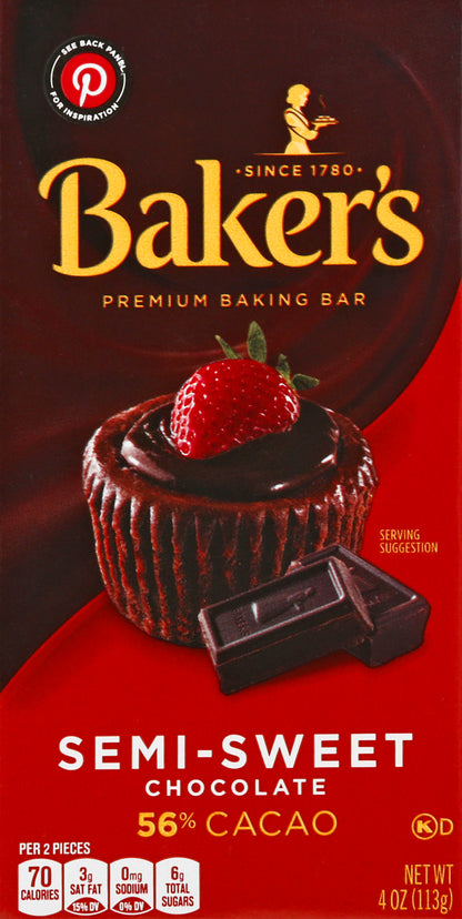 Baker's 56% Cacao Semi-Sweet Chocolate Baking Bar 4 oz