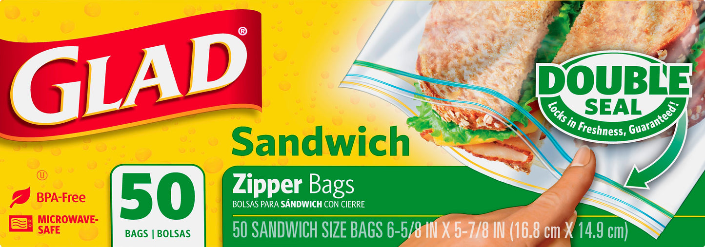 Glad Double Seal Sandwich Zipper Bags 50 ea
