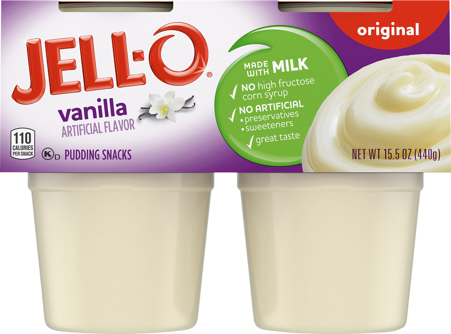 Jell-O Ready to Eat Vanilla Pudding Cups, 4 ct - 15.5 oz Package