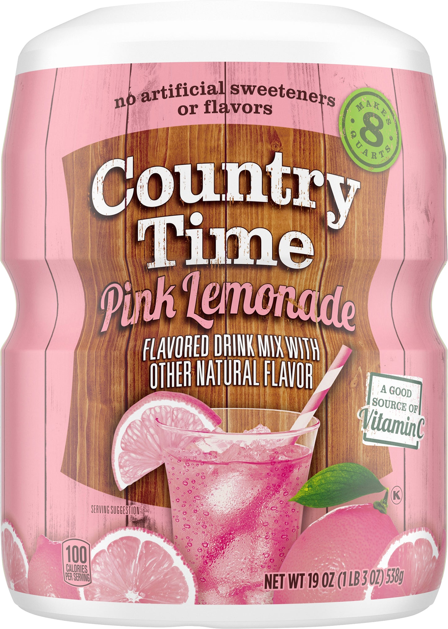 Country Time Pink Lemonade Naturally Flavored Powdered Drink Mix, 19 oz Canister