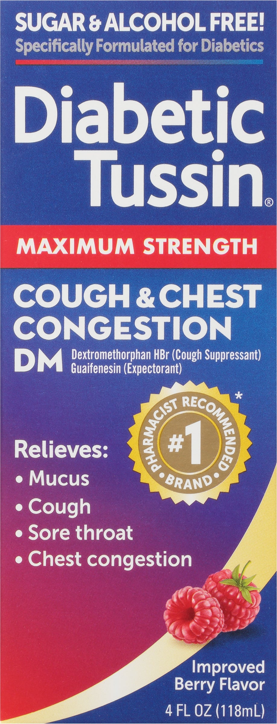 Diabetic Tussin Maximum Strength Berry Flavor Cough & Chest Congestion DM 4 fl oz