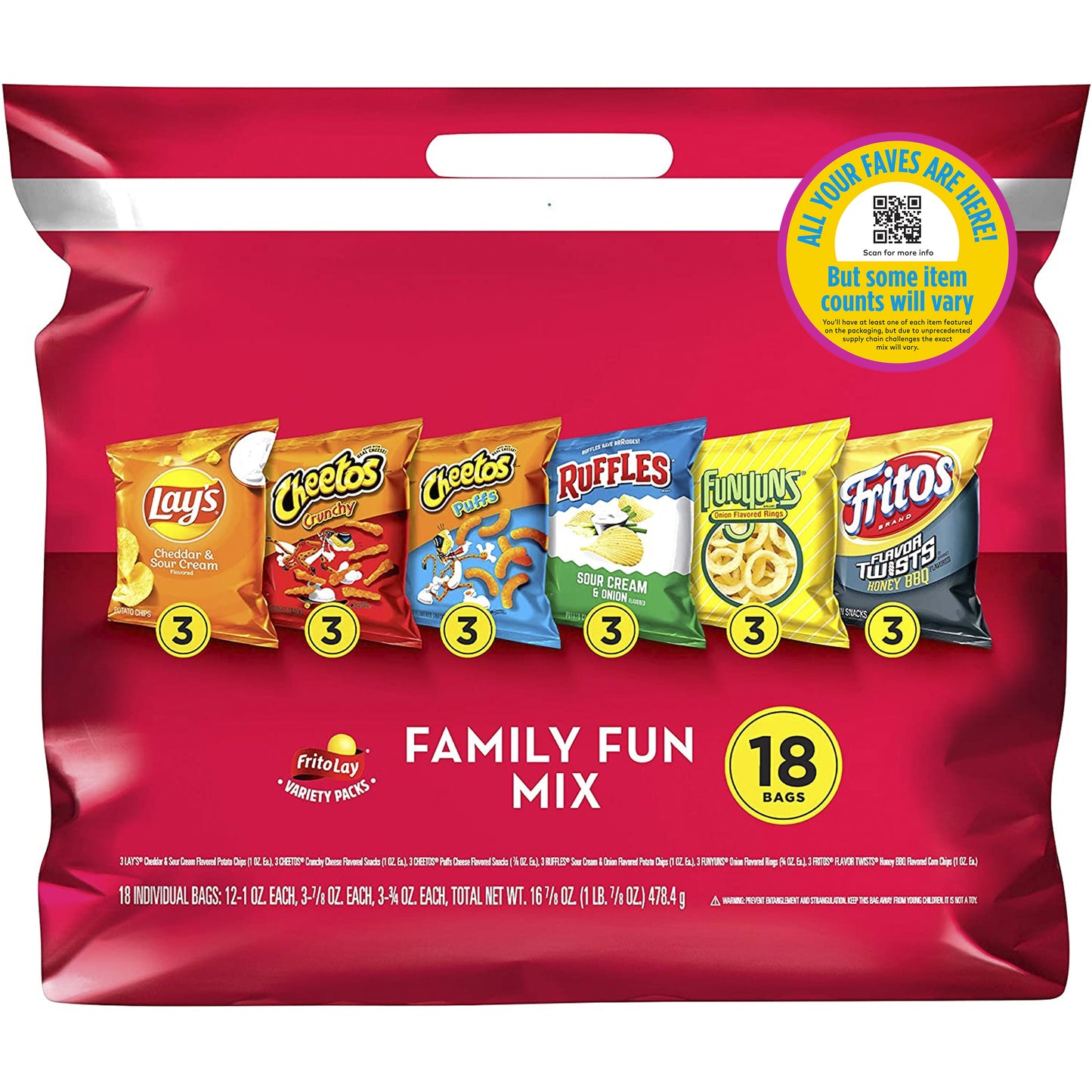 Frito Lay Snacks Family Fun Mix 16 7/8 Oz 18 Count
