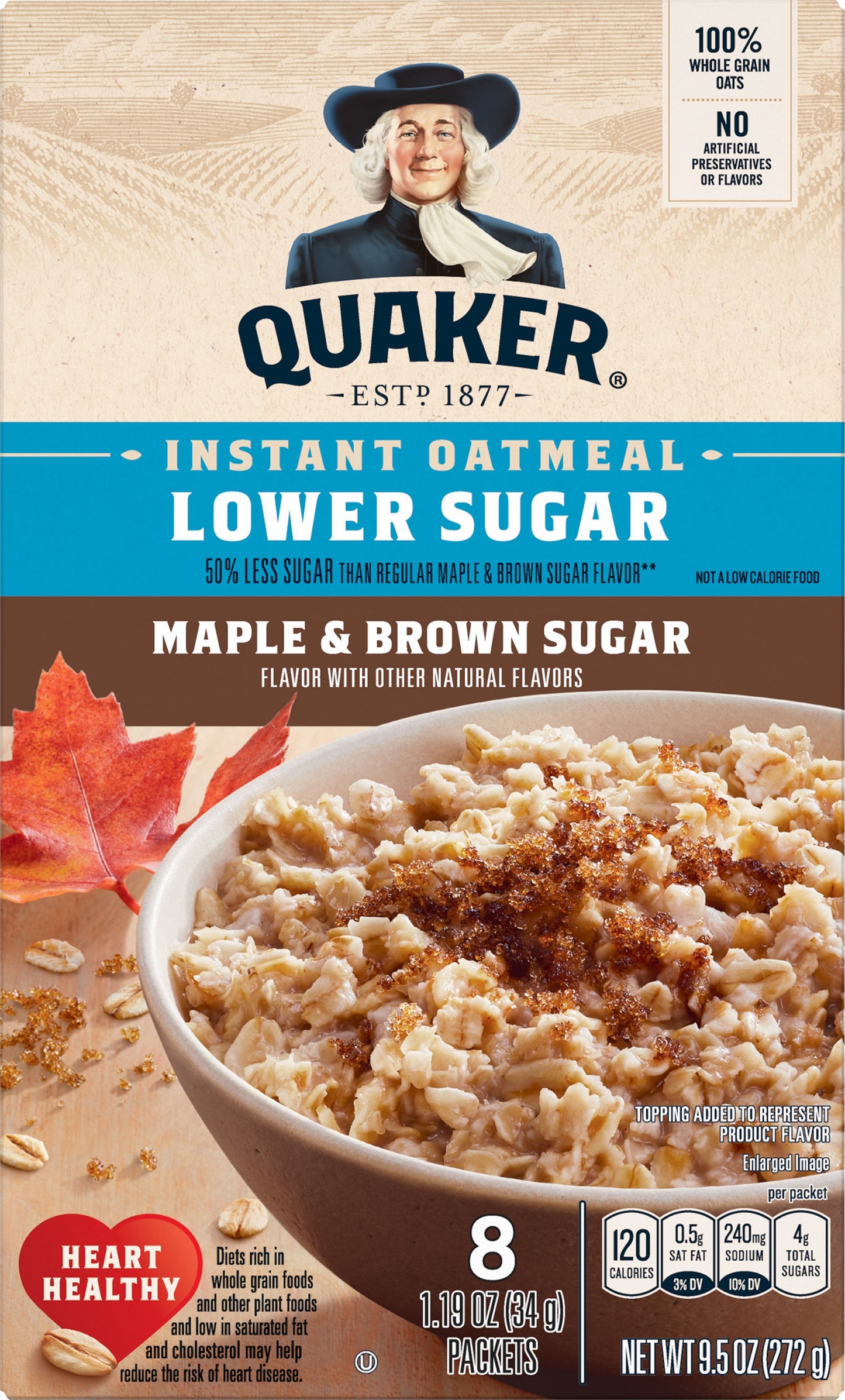 Quaker Lower Sugar Maple & Brown Sugar Instant Oatmeal 8 ea
