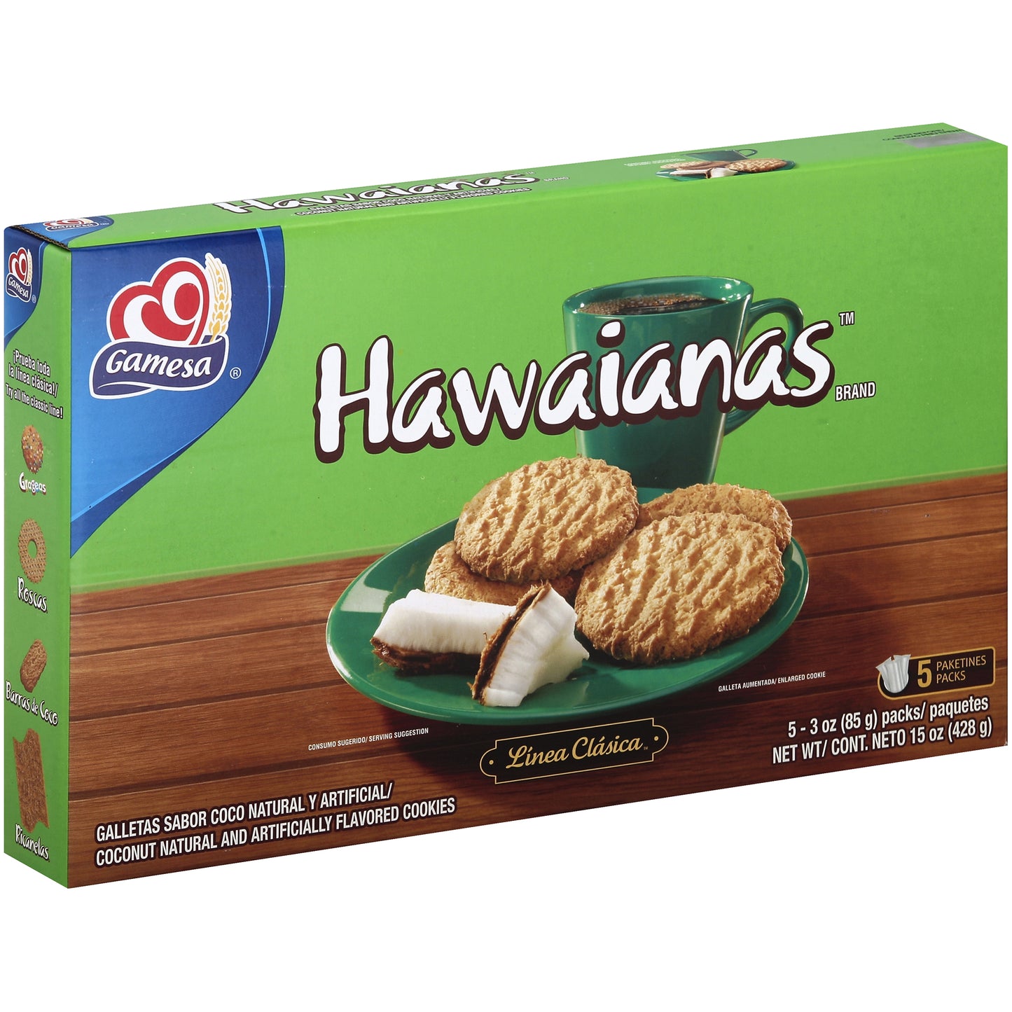 Hawaianas Coconut Flavored Cookies (5-3 Oz) 15 Ounce 5 Pack Box