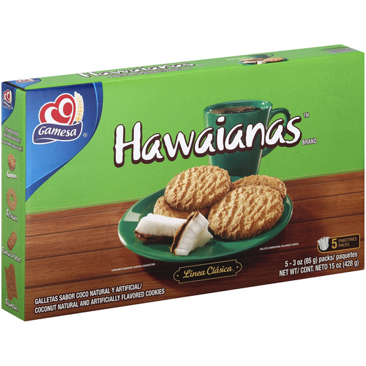 Hawaianas Coconut Flavored Cookies (5-3 Oz) 15 Ounce 5 Pack Box