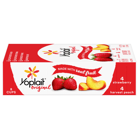 Yoplait Original Strawberry and Harvest Peach Low-Fat Yogurt, Variety Pack, 8 Ct