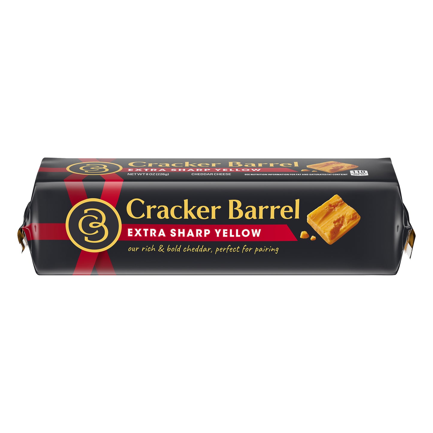 Cracker Barrel Extra Sharp Yellow Cheddar Cheese Block, 8 oz Wrapper