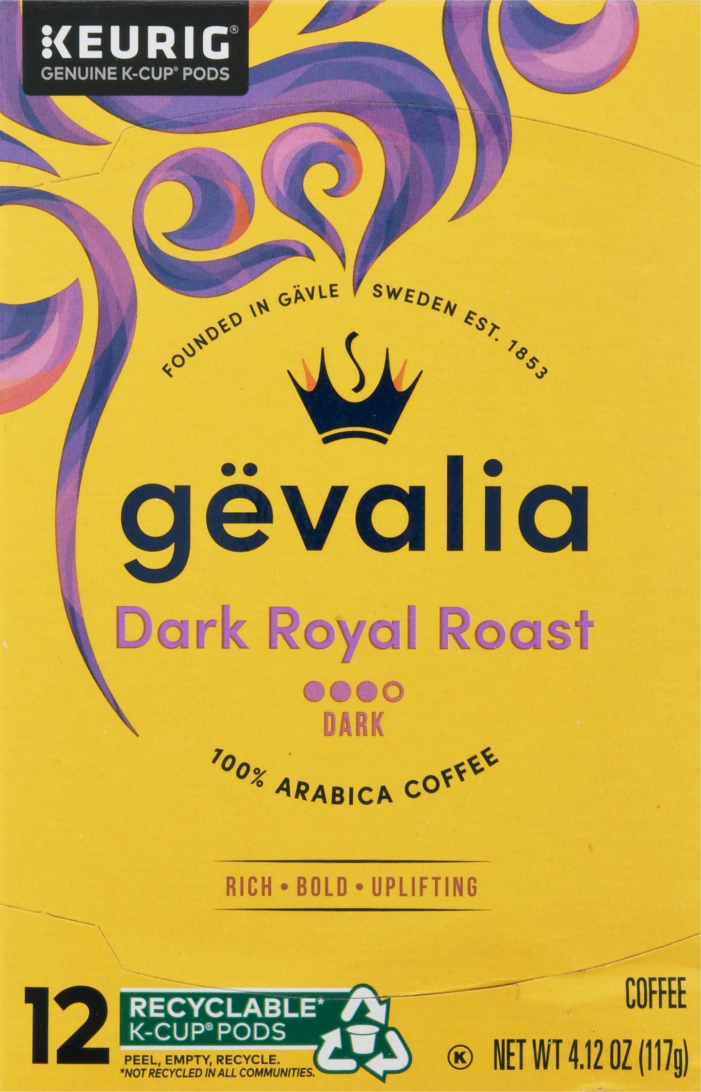 Gevalia K-Cup Pods 100% Arabica Dark Royal Roast Coffee 12 ea