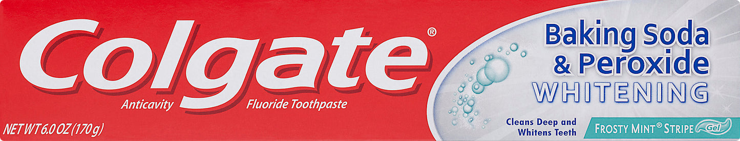 Colgate Gel Anticavity Fluoride, Baking Soda & Peroxide Whitening Frosty Mint Stripe Toothpaste 6 oz
