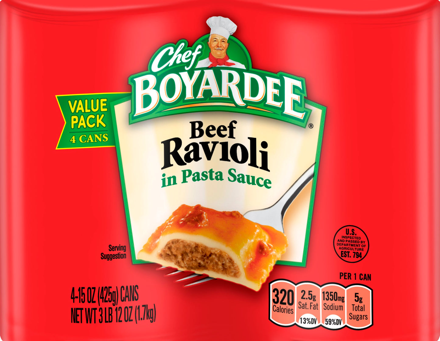 Chef Boyardee Value Pack In Pasta Sauce Beef Ravioli 4 ea