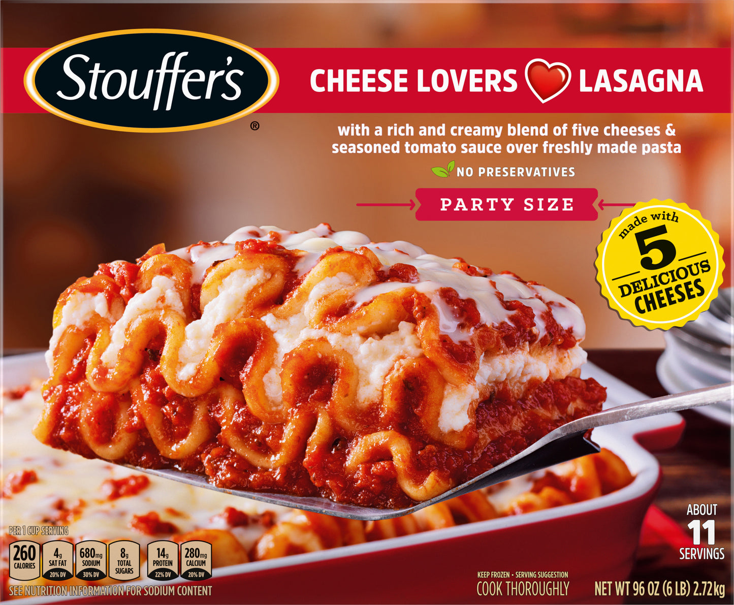 Stouffer's Party Size Cheese Lovers Lasagna 96 oz