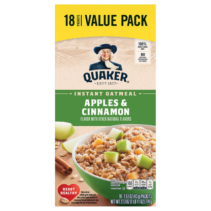Quaker Instant Oatmeal Apple & Cinnamon 1.51 Oz 18 Count